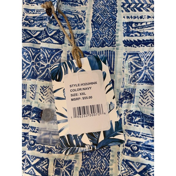 NWT Mens Havana Jim Blue White Fish Hawaiian‎ Print Button Up Short Sleeve XXL - Picture 6 of 7